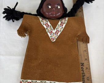 Marioneta de mano de niña nativa americana de 30 cm (12 pulgadas), vintage, ver fotos b134