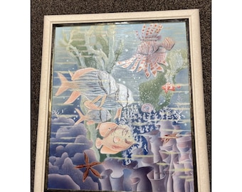 Vintage Tropical Fish Textured Oil Painting Florida Signed 23.5 x 27