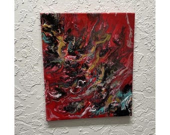 Rotes Acryl, unsigniert, von einem lokalen Künstler, auf Keilrahmen, 12 x 14 Zoll