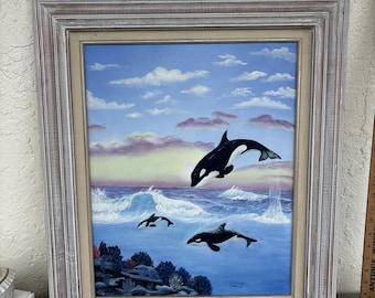 acrylic Framed Orca Sea Life Local Artist original 27 x 23