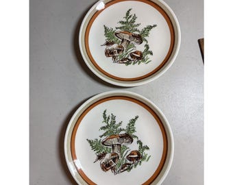 Lot Of 2 Royal China Jeannette Woodland Magic Dessert Plates Mushrooms 6" USA vs
