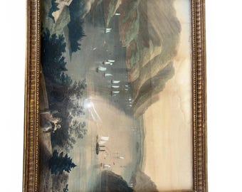Watercolor old print early 1800s Framed with glass see pics 18 x 13.5 read
