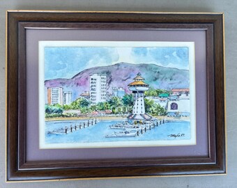 Framed art Gilbert Meija watercolor 1997