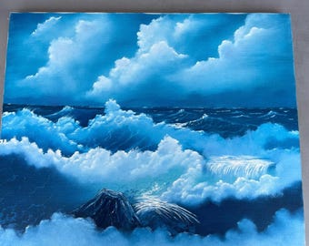 Ocean Waves painting acrylic on canvas UNSIGNED  see pics 20”x16”