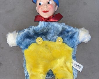 Vintage gund Plush Doll with Blue Hat and Yellow Overalls