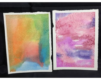 Watercolors 2 Abstract Paintings 5.5" X 7.5" Beautiful Bright Colors 45
