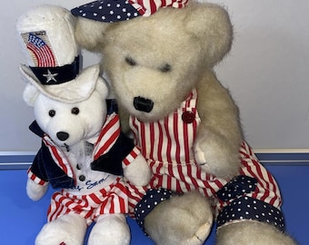 Patriotic buddies Cherish BoyBear American Flag , & Uncle Sam Vintage,a450 Lot#1