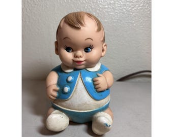 Vintage 1968 Uneeda Baby Doll Rubber Squeaky Toy "Plum Pees" TM Blue Fat Boy 6”