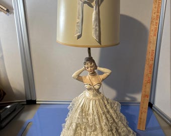 Beautiful Lace-Lined Bride Leviton Electric Lamp W/ shade 26”