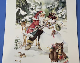 Jodi Jensen “Finishing Touches” print   11”x14” santa reindeer snowman see pics
