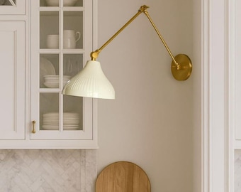 Handmade Brass Swing Arm Wall Lamp, Mid Century Modern Sconce, Adjustable Reading Light, Vintage Brass Wall Light