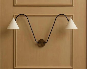 Adjustable Brass Double Arm Wall Sconce | Mid-Century Modern Wall Lamp Double Swing Arm Reading Light, Bedside Wall Light Fixture