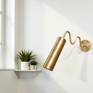 Handcrafted Brass Wall Sconce| Bedside Light, Hallway Accent | Mid Century Modern Adjustable Cylinder Light