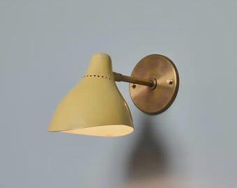 Handmade Brass Wall Sconce, Vintage Mid Century Modern Perforated Lamp