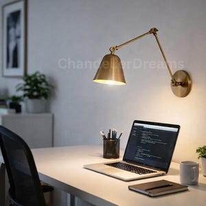 Handmade Brass Swing Arm Wall Sconce: Mid-Century Adjustable Reading Light