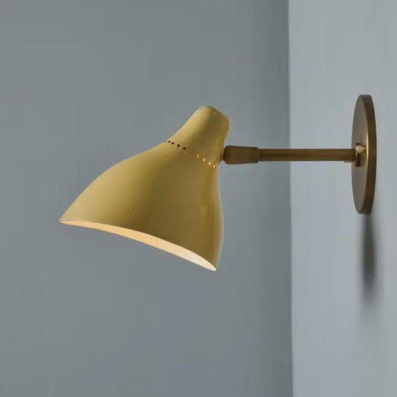 Brass Wall Sconce Mid Century Modern Wall Light, Bedside Wall Lamp, Vintage Perforated Metal Sconce