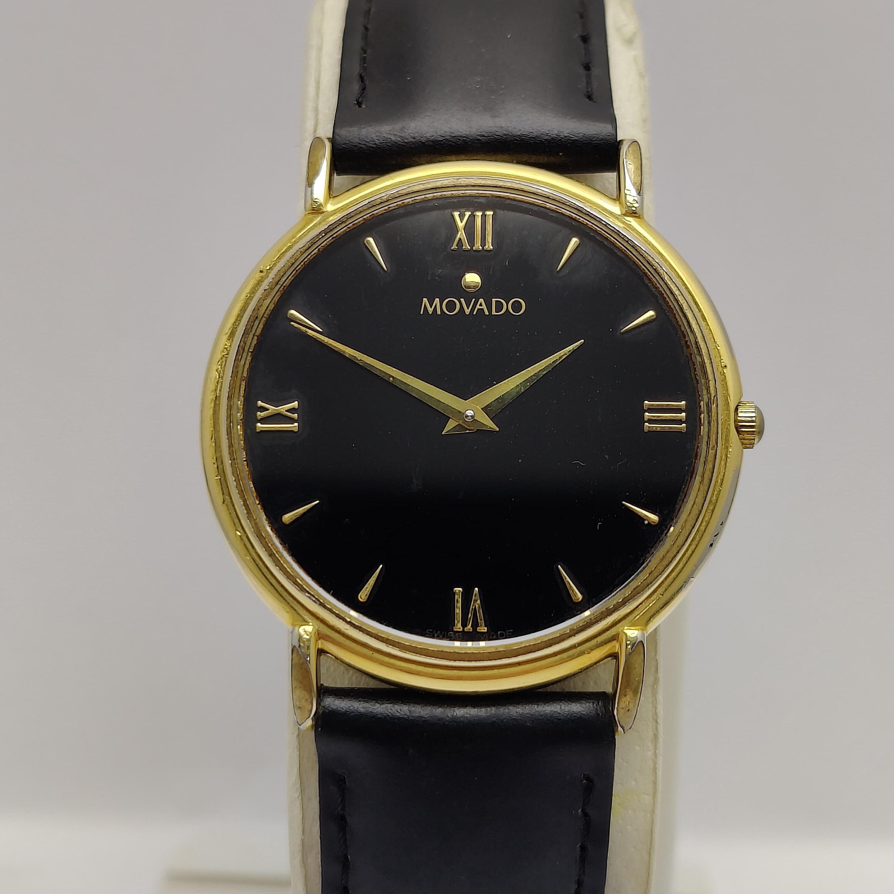 Vintage MOVADO Classic Roman Numeral 87-E4-0885 Black Dial Quartz