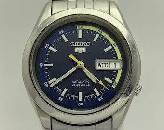 Seiko 5 Automatic 21 Jewels 7S26-00X0 Blue Dial Day & Date 37 mm Vintage Japan Men's watch
