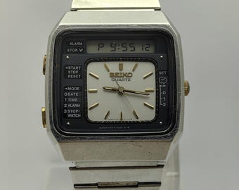 Seiko Quartz Anadigi Alarm & Chronograph Japan H357-5120 Vintage