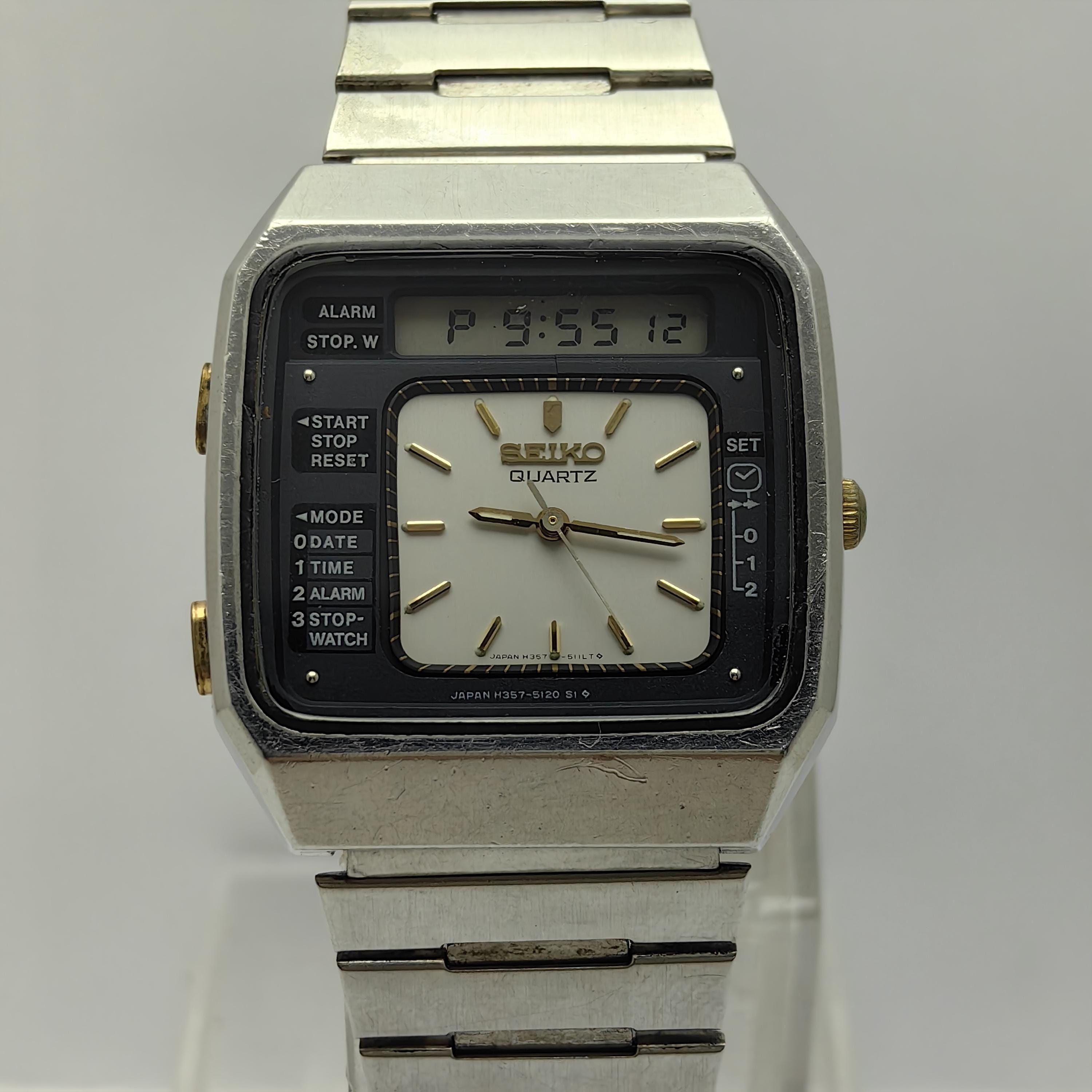 Seiko Quartz Anadigi Alarm & Chronograph Japan H357-5120 Vintage