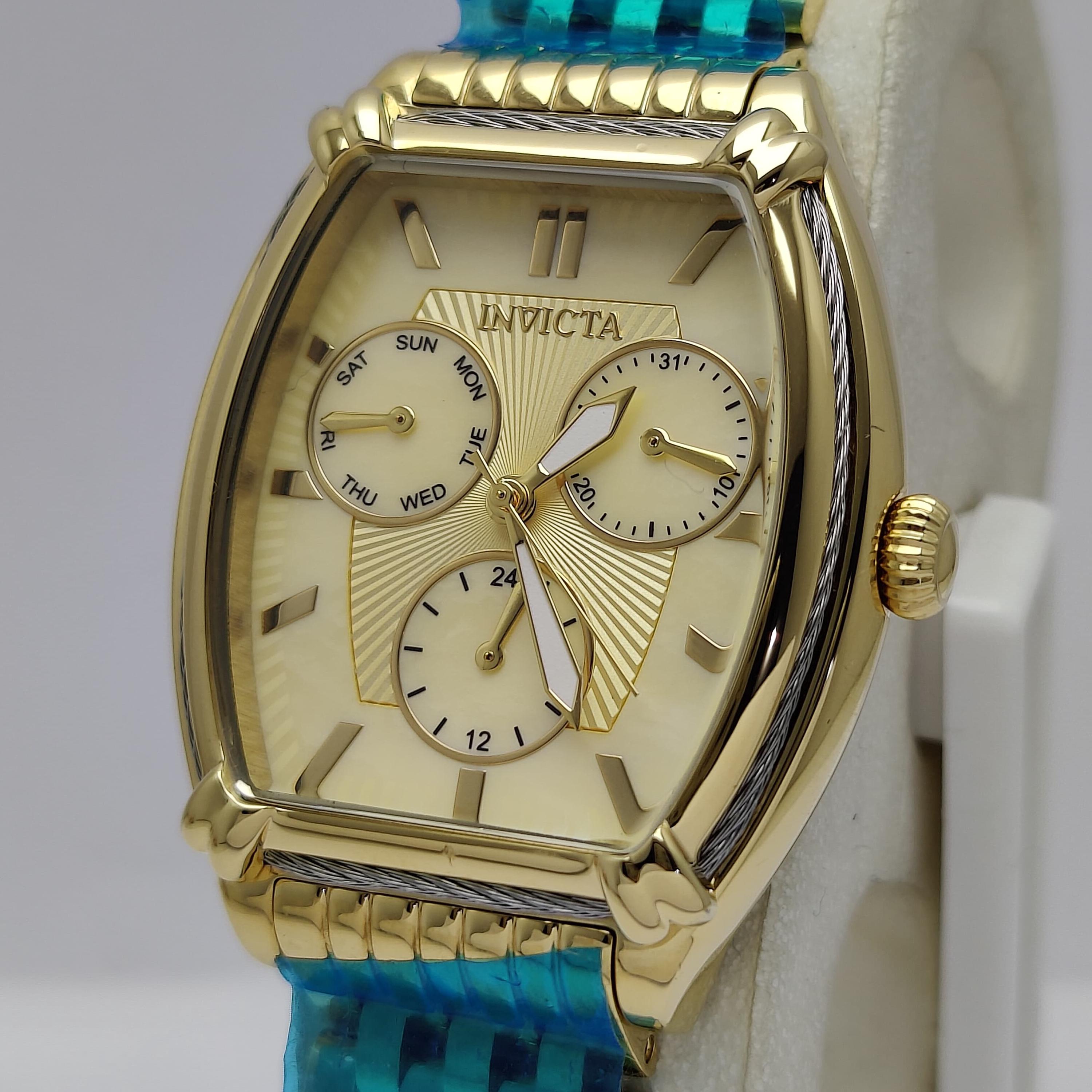 Invicta Wildflower 30864 Day and Date Rectangular 34 Mm All Gold