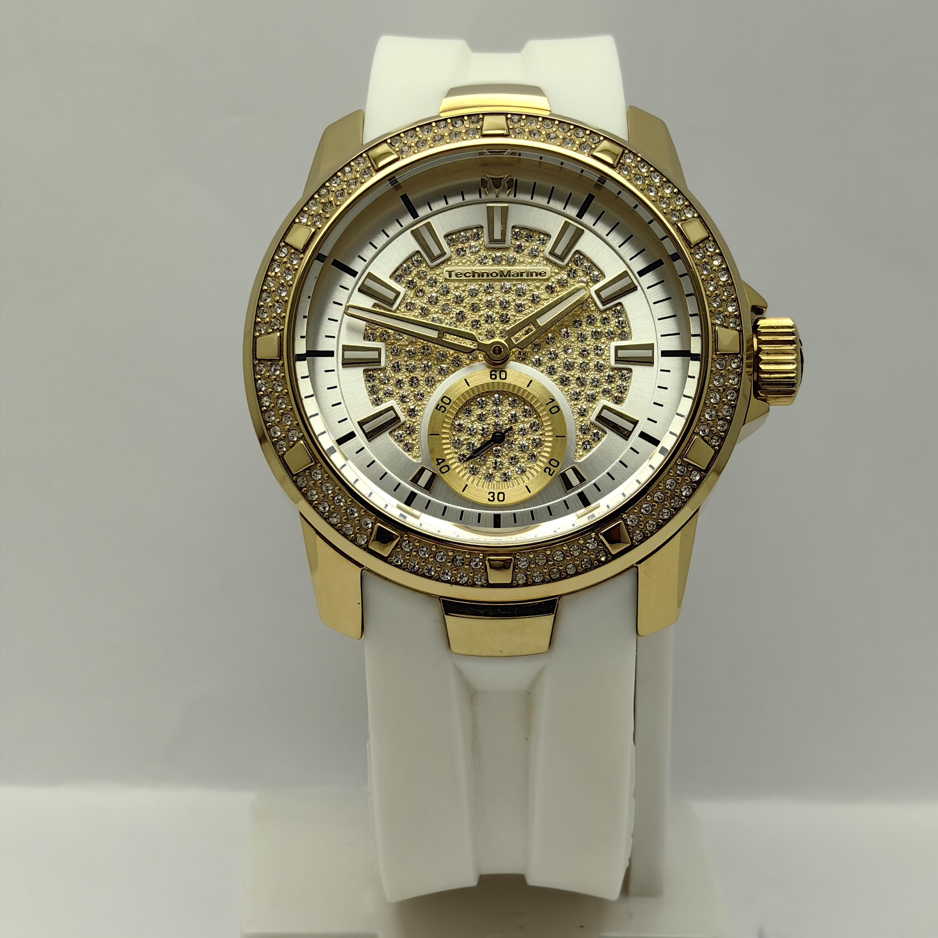 Technomarine Gold & White UF6 MEN Stones Dial 47 Mm Rare 
