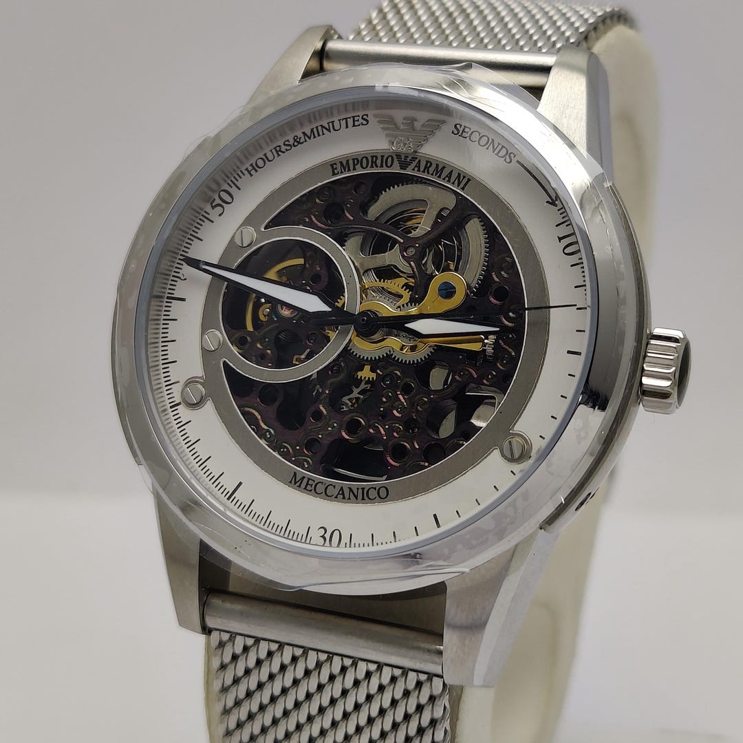 Emporio Armani Meccanico スケルトン 腕時計 EMPORIO ARMANI MECCANICO AR4625 Skeleton Black Automatic Solid