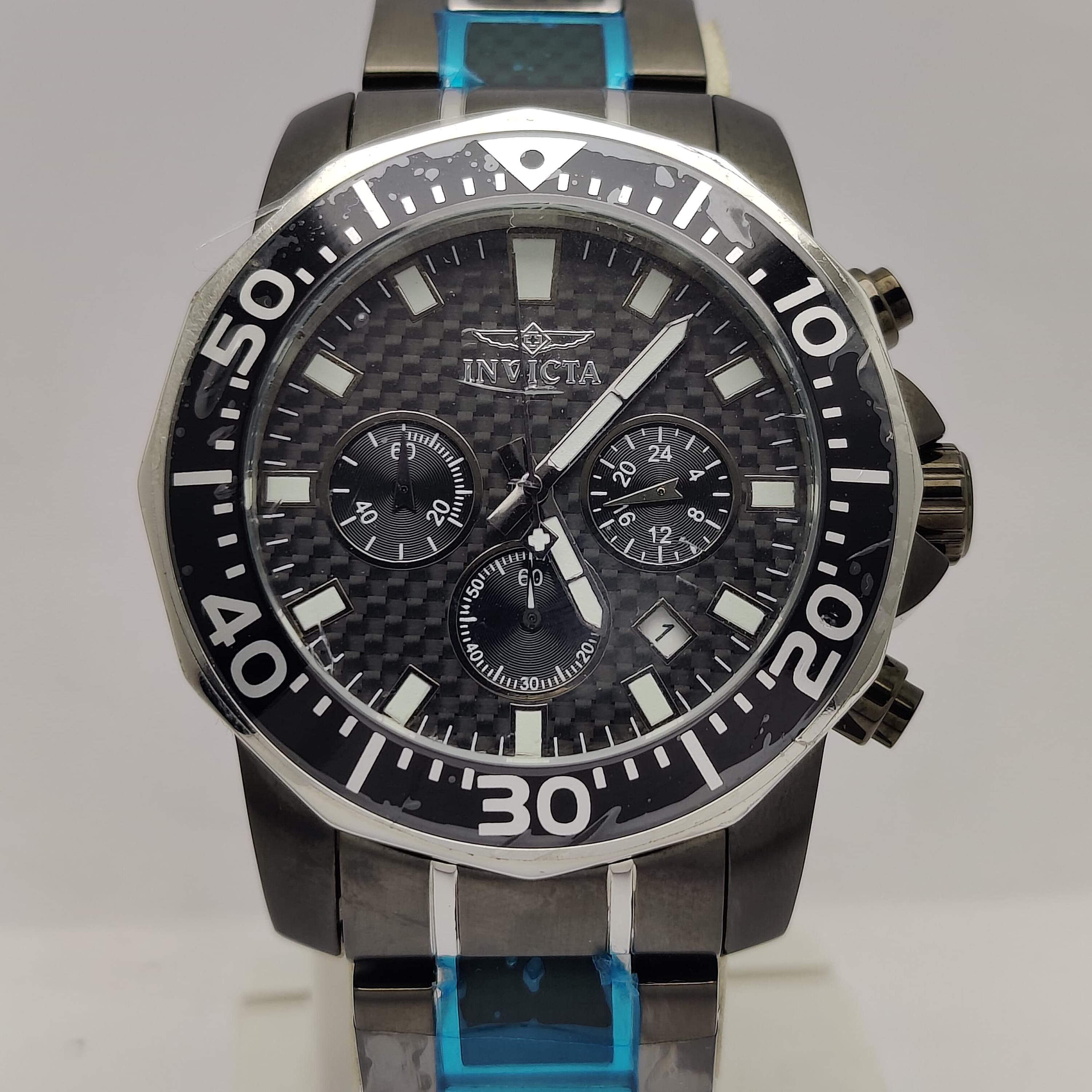INVICTA PRO DIVER Chronograph & 24 Hour Black Mosaic Pattern Dial
