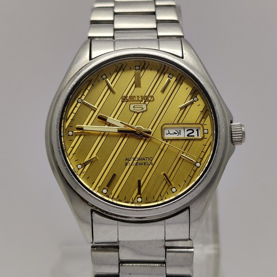 Seiko 5 Automatic 21 Jewels Gold Pattern Dial 36 Mm Dial Day