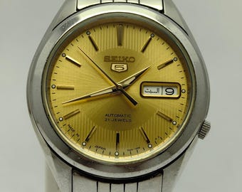 SEIKO 5 21-jewels Japan 7S26-05V0 Gold Dial 38 Mm Vintage Original