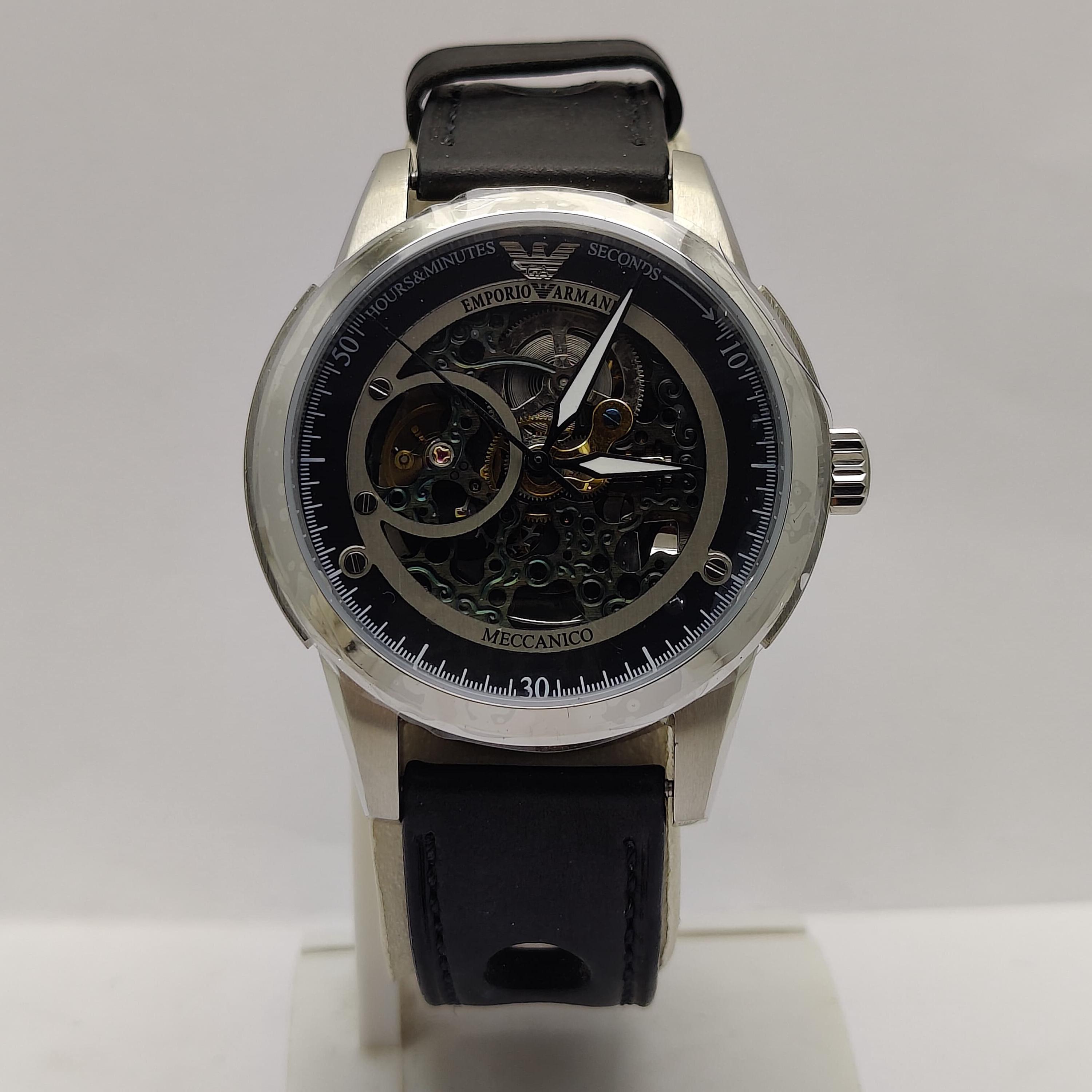 Emporio Armani Meccanico スケルトン 腕時計 EMPORIO ARMANI Skeleton Black Automatic MECCANICO AR4625 Solid