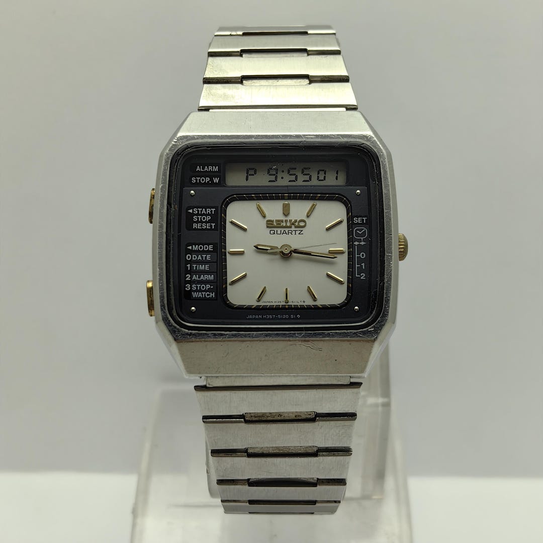 Seiko Quartz Anadigi Alarm & Chronograph Japan H357-5120 Vintage