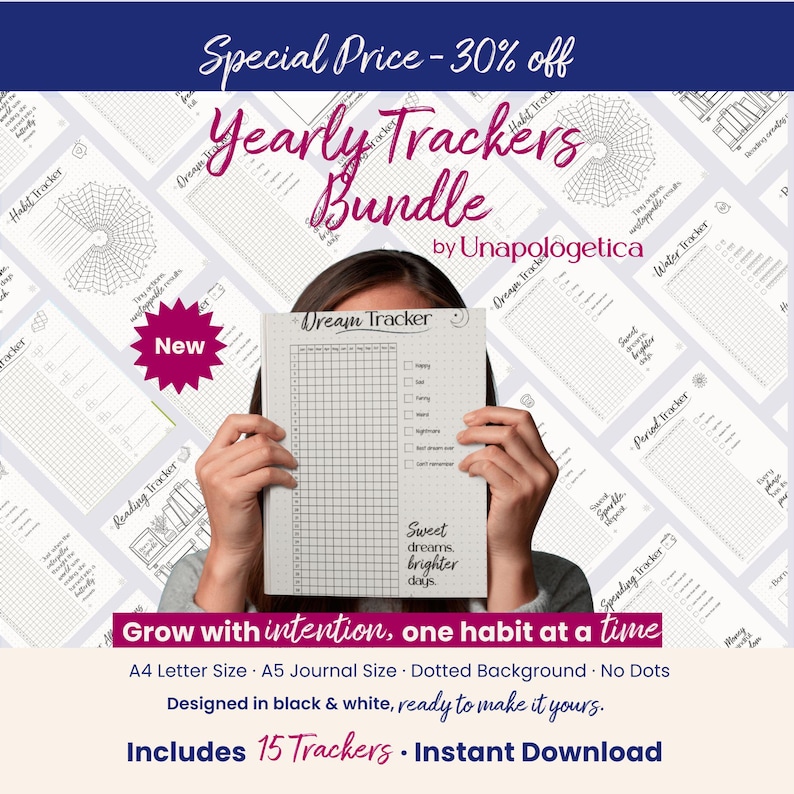 Yearly Habit Trackers | Printable Bullet Journal | Digital Planner ...