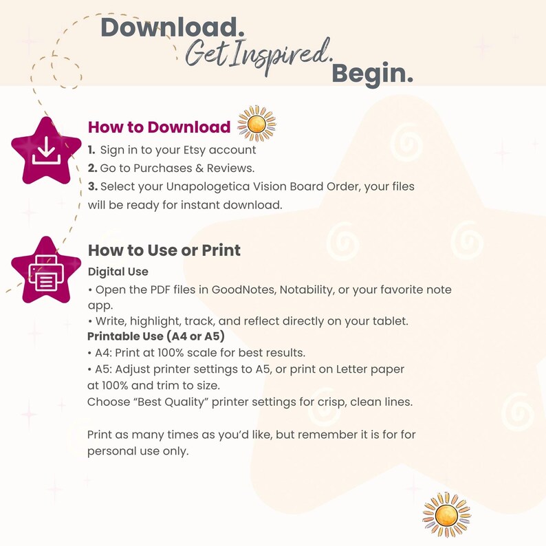 Vision Board Directions.pdf Vision Board | Template and Printable Kit | Dream Journal Pages ...