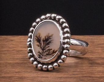 Dendritic Agate Ring, Size 6-3/4, Sterling Silver, Gemstone Rings for Women,