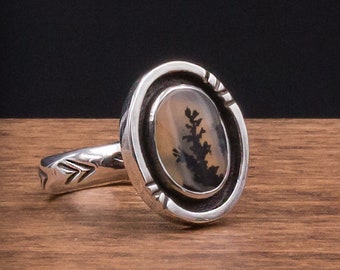 Dendritic Agate Ring, Size 6, Sterling Silver, Gemstone Rings for Women,