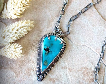 Turquoise and Diamond Necklace Sterling Silver, Statement Necklace, Chain Necklace