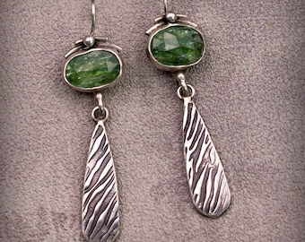 Green Kyanite Sterling Silver Statement Earrings, Handmade Jewelry