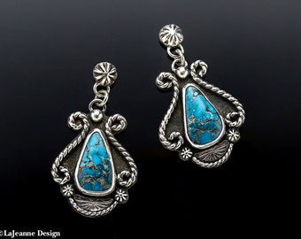 Turquoise Earrings Sterling Silver, Drop, Dangle Earrings, Handmade Jewelry, Western Jewelry