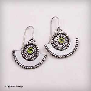 Sterling Silver Peridot Earrings, Dangle Earrings, Oxidized Silver Jewelry, Modern Jewelry, Artisan Earrings, Green Gemstone Earrings
