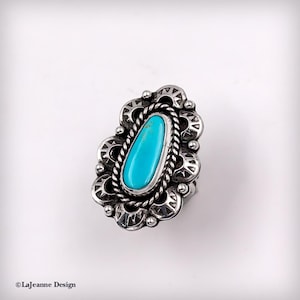 Turquoise Ring, Size 7-1/2, Sterling Silver, Rings for Women, Boho Turquoise Ring