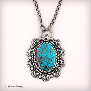 Number 8 Turquoise Necklace: Sterling Silver Southwestern Pendant, 17&quot; Rolo Chain, Southwestern Turquoise Jewelry