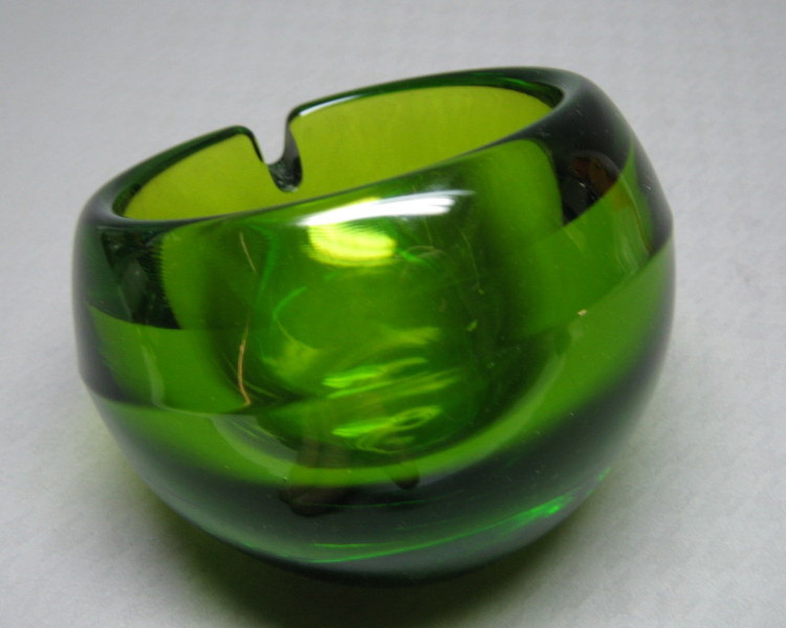 Vintage VIKING glass ashtray green tilt slant mid century Etsy