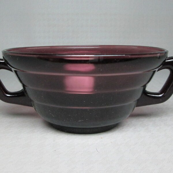 hazel atlas moderntone cream soup bowl with handles in purple / amythest color . not amethyst .