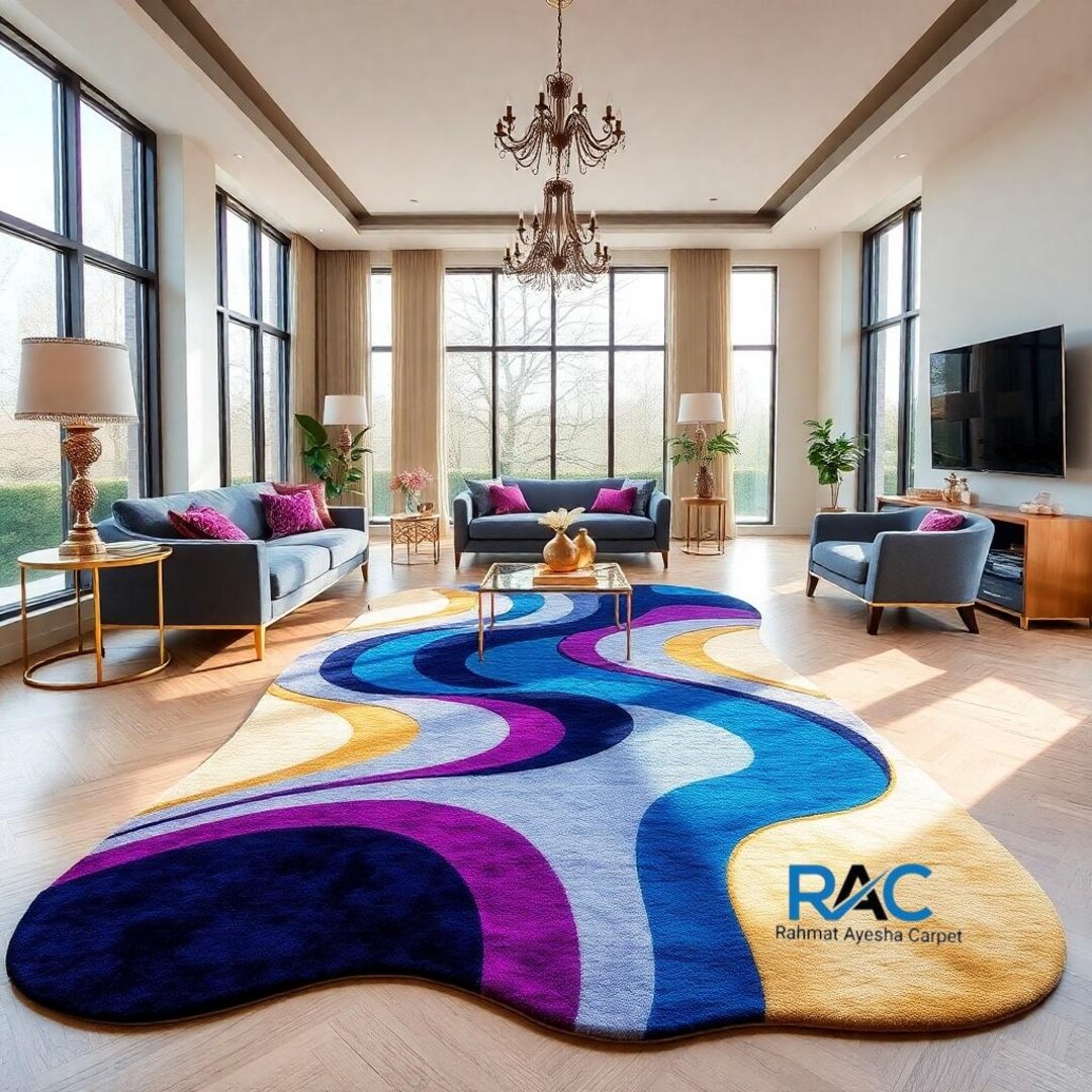 Modern Abstract Circle Tufted Rug Bold Orange & Black Handmade Floor ...