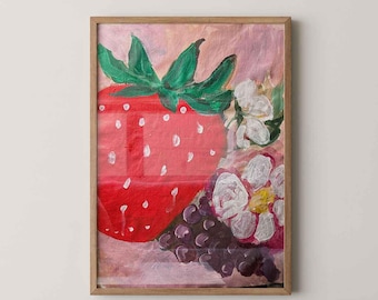 Hand-Painted Strawberry Painting Still Life Original Art