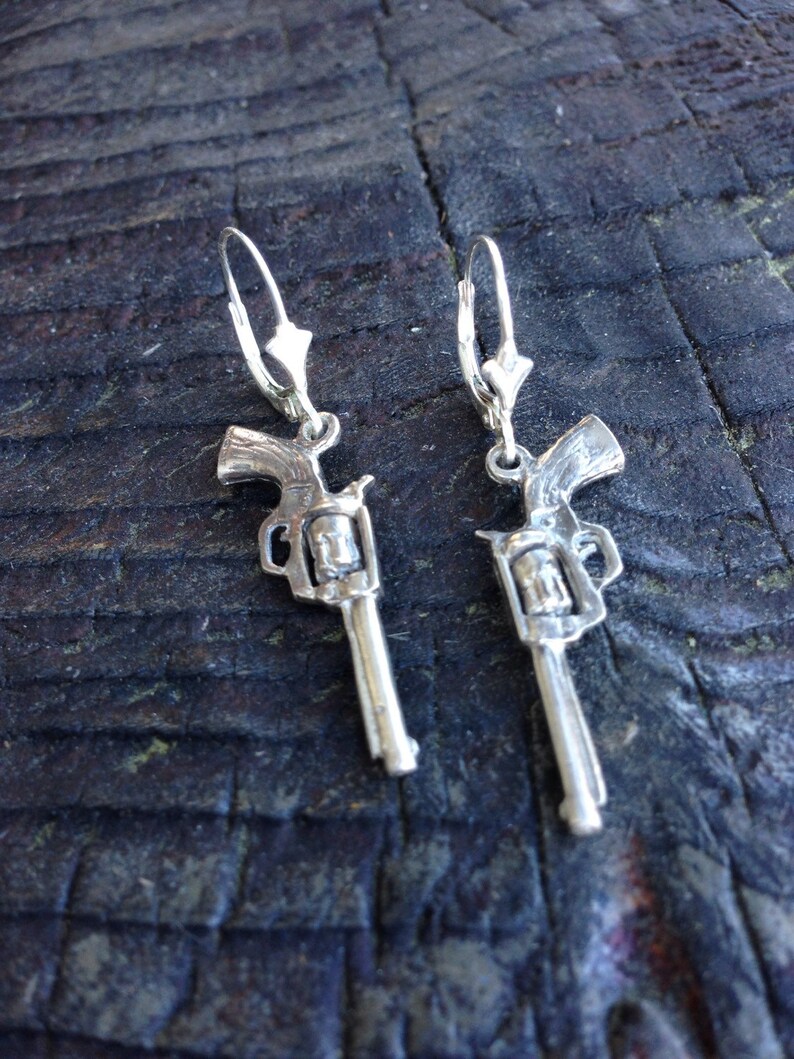 Pistol Sixshooter Dangle Earrings sterling silver cowboy Etsy