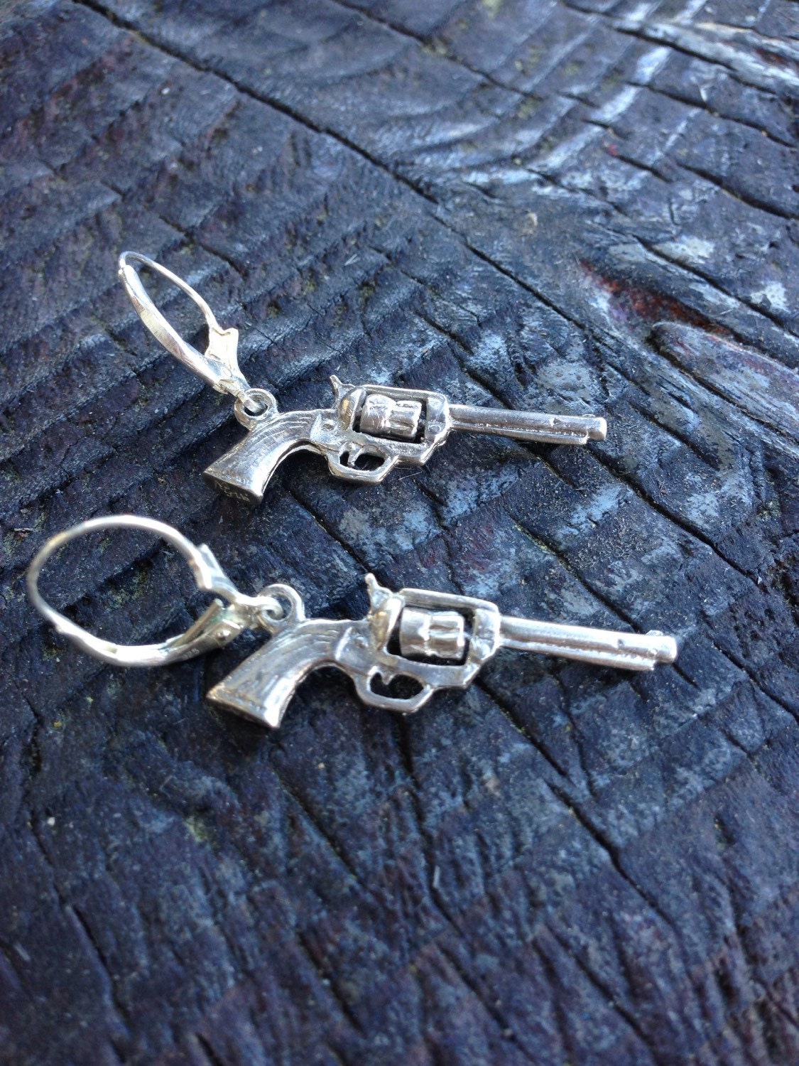 Pistol Sixshooter Dangle Earrings sterling silver cowboy Etsy