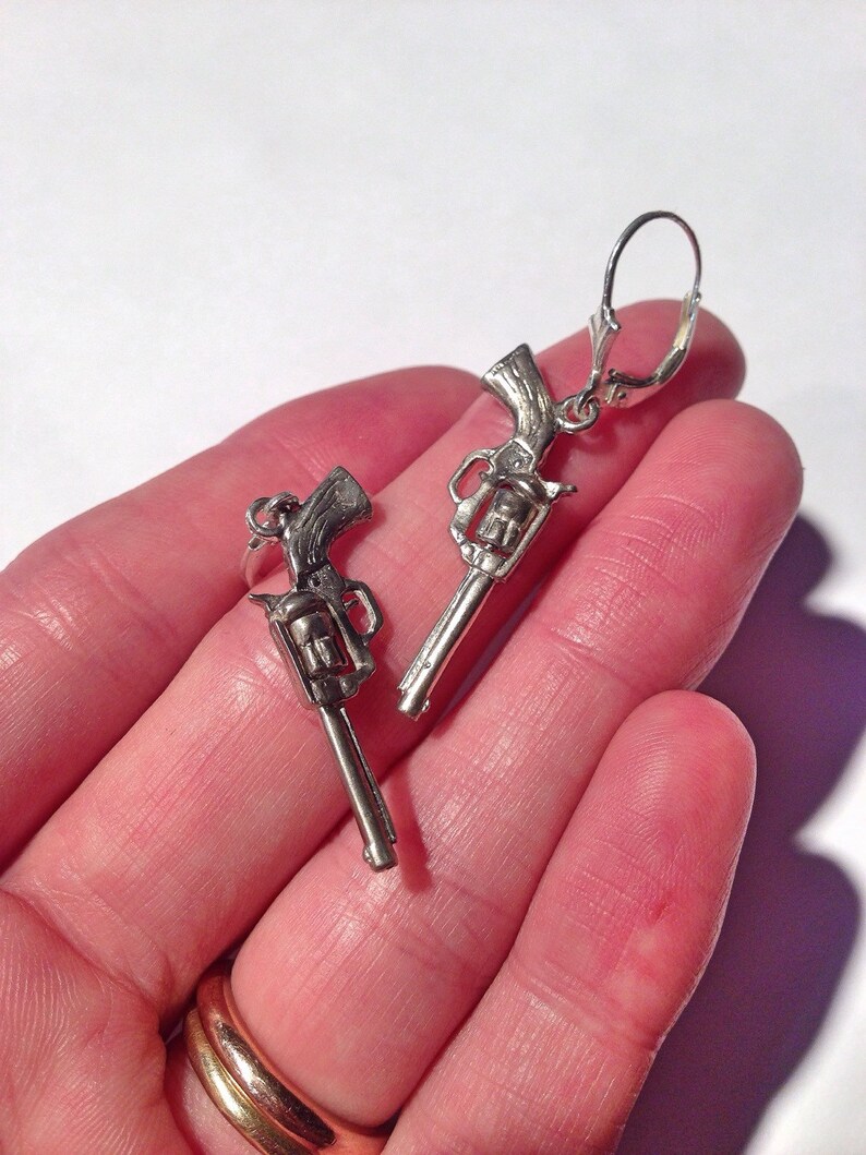 Pistol Sixshooter Dangle Earrings sterling silver cowboy Etsy