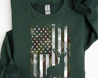 Deer  Flag Hunting Season Camouflage Sweatshirt; T-shirt, Deer Camo Tee, Gift For Hunter, Dad Gift, Deer Season, Vintage T-shirt